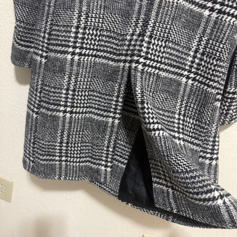 Uaneo Unisex Black White Plaid Wool Blend‎ Longline Coat Jacket RJ-C121 Small - Picture 11 of 16